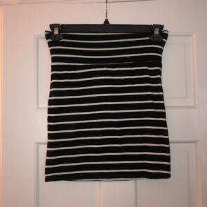 Black and white striped mini pencil skirt